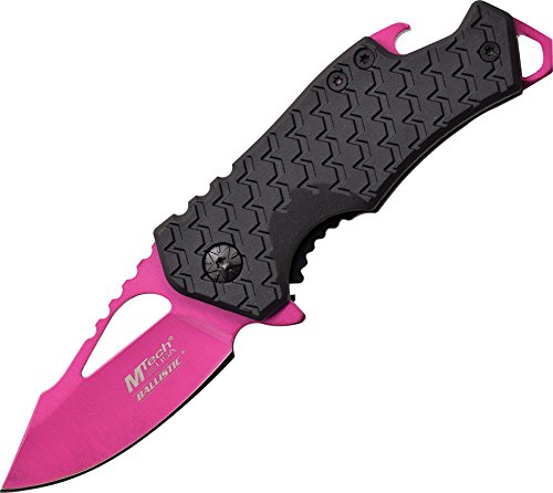 MTech USA – Spring Assisted Folding Knife – Pink Fine Edge Stainless Steel Blade with Black Nylon Fiber Handle, Bottle Opener, Pocket Clip, Tactical, EDC, Self Defense- MT-A882PK