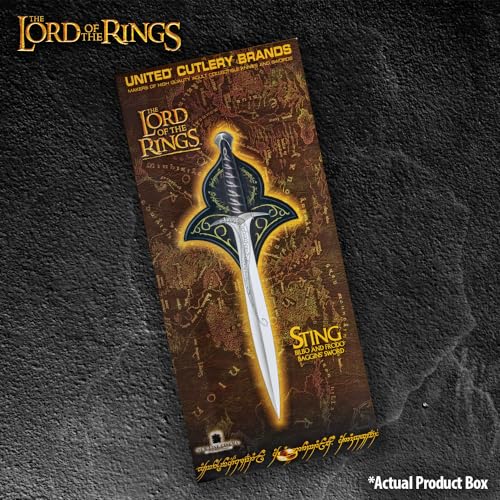 UNITED CUTLERY The Lord of The Rings Sting Sword of Frodo Baggins | Officially Licensed Replica | Engraved Stainless Steel Blade | Includes Wall Plaque | Collectible | Length 22"