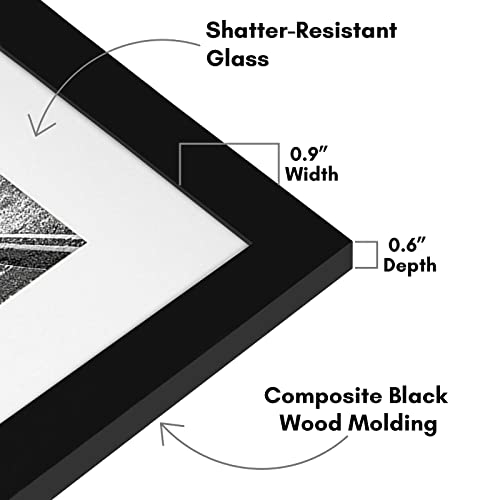 Americanflat 11x14 Picture Frame with Shatter-Resistant Glass - Use as 8x10 Frame with Mat or 11x14 Frame Without Mat - Signature Collection - Photo Frame for Wall Display - Black