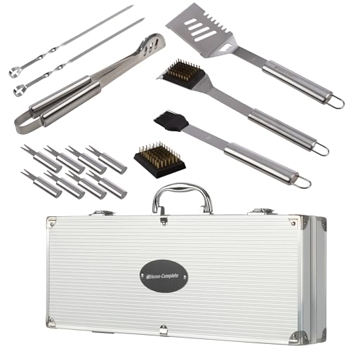 16-Piece BBQ Grill Accessories Set - Barbecue Tool Kit with Aluminum Case for Home Grilling - Great Gift for Birthday or Father’s Day by Home-Complete