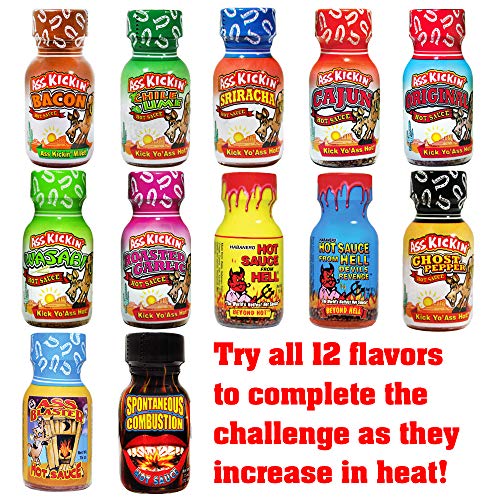 Hot Sauce Challenge Book Of Pleasure & Pain - 12 – 0.75 Ounce Bottles Gift Set - Perfect Premium Gourmet Hot Sauce Gift Set - Try If You Dare!