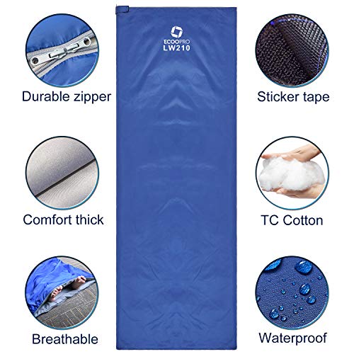 ECOOPRO Warm Weather Sleeping Bag - Portable, Waterproof, Compact Lightweight, Comfort with Compression Sack - Great for Outdoor Camping, Backpacking & Hiking-83 L x 30" W Fits Adults