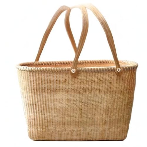 Nantucket with Handle Tall Tote Office Tote Handmade Cane-on-cane Weave Tote Handbags Picnic Baskets Large Tote Bag for Women Top Handle Handbag With Home Outdoor Storage