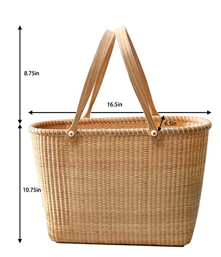 Nantucket with Handle Tall Tote Office Tote Handmade Cane-on-cane Weave Tote Handbags Picnic Baskets Large Tote Bag for Women Top Handle Handbag With Home Outdoor Storage