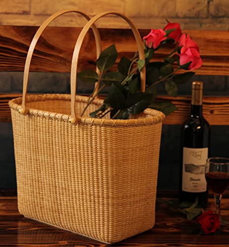 Nantucket with Handle Tall Tote Office Tote Handmade Cane-on-cane Weave Tote Handbags Picnic Baskets Large Tote Bag for Women Top Handle Handbag With Home Outdoor Storage