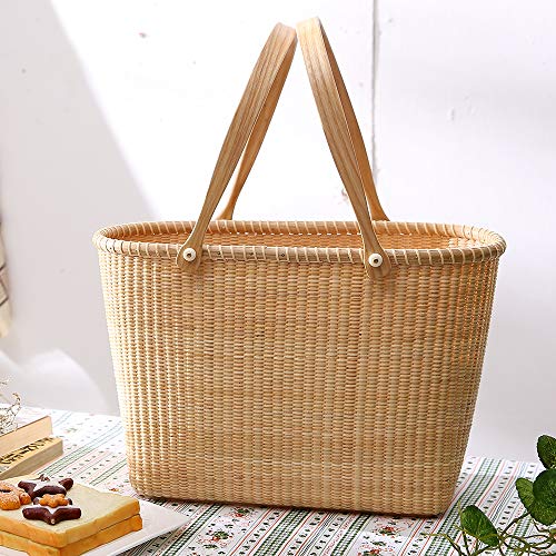 Nantucket with Handle Tall Tote Office Tote Handmade Cane-on-cane Weave Tote Handbags Picnic Baskets Large Tote Bag for Women Top Handle Handbag With Home Outdoor Storage