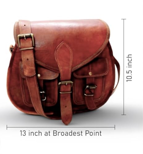 Firu-Handmade 13 inch Women Vintage Style Genuine Brown Leather Crossbody Shoulder Bag Handmade Purse