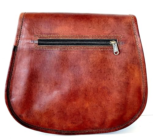 Firu-Handmade 13 inch Women Vintage Style Genuine Brown Leather Crossbody Shoulder Bag Handmade Purse