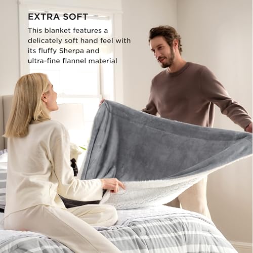 Bedsure Sherpa Fleece Throw Blanket for Couch - Thick and Warm Blanket for Winter, Soft Fuzzy Plush Christmas Blanket Gift for Women, Grey, 50x60 Inches