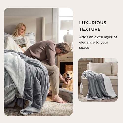 Bedsure Sherpa Fleece Throw Blanket for Couch - Thick and Warm Blanket for Winter, Soft Fuzzy Plush Christmas Blanket Gift for Women, Grey, 50x60 Inches