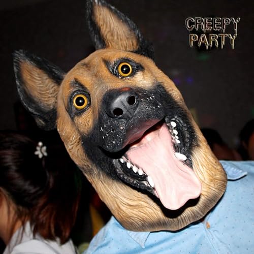 Dog Head Mask Halloween Party Dog Costume Masks Mask Super Bowl Underdog Costume Latex Animal Head Mask (German shepherd)