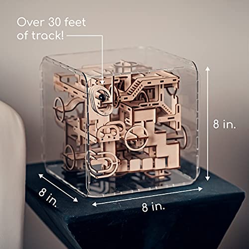 Intrism Pro - 3D Puzzles for Adults, Wooden Marble Maze Kit to Build, Play, & Display, 8" Cube, DIY Crafts for Teens, Brain Teaser Puzzles, 217 Pieces of Laser-Cut Wood