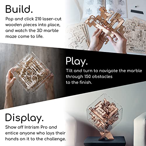 Intrism Pro - 3D Puzzles for Adults, Wooden Marble Maze Kit to Build, Play, & Display, 8" Cube, DIY Crafts for Teens, Brain Teaser Puzzles, 217 Pieces of Laser-Cut Wood