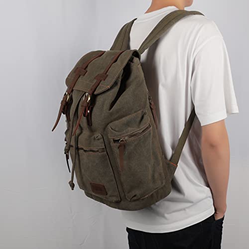 Bluboon Canvas Vintage Backpack Leather Casual Bookbag Men Rucksack (Green)