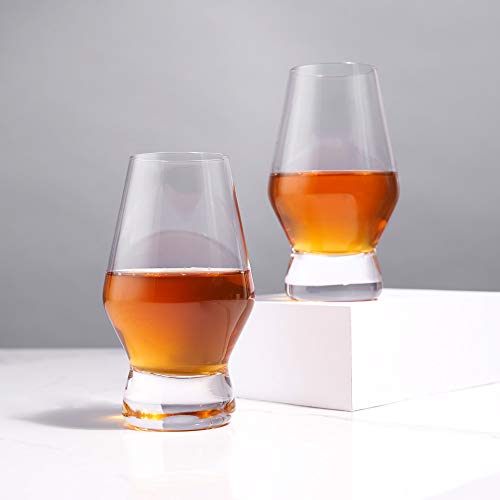 Viski Footed Crystal Scotch Glasses Set of 2 - Premium Liquor Drinking Glass, Classic Whiskey Bourbon Glasses and Scotch Glass Gift Set, 8 oz