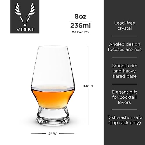 Viski Footed Crystal Scotch Glasses Set of 2 - Premium Liquor Drinking Glass, Classic Whiskey Bourbon Glasses and Scotch Glass Gift Set, 8 oz