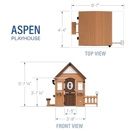 Backyard Discovery Aspen All Cedar Wooden Playhouse, Country Style, Dutch Front Door, Flower Pot Holders, Stove, Sink, Plastic Food, Doorbell, Mailbox, Outdoor Light Attached Picnic Bench