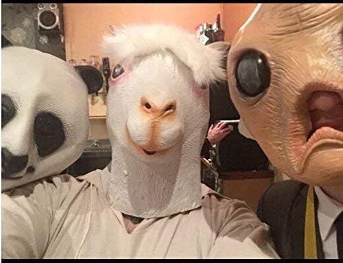 CreepyParty Animal Mask Costume Novelty Halloween Costume Party Latex Animal Head Mask Alpaca Mask White (llama)