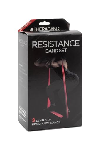 THERABAND Resistance Bands Set, Professional Elastic Band For Upper & Lower Body Exercise, Strength Training without Weights, Physical Therapy, Pilates, Rehab, Yellow & Red & Green, Beginner