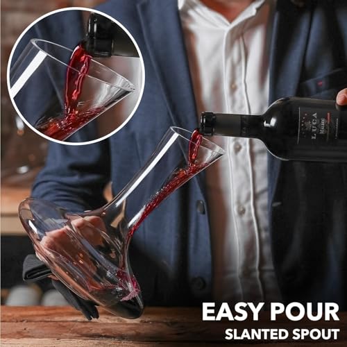 Le Chateau Large Elegant Wine Decanter with Aerator - Hand Blown Lead-Free Crystal Glass Wine Carafe, 750ml Red Wine Decanter, Wine Aerator Accessory for Wine Lovers