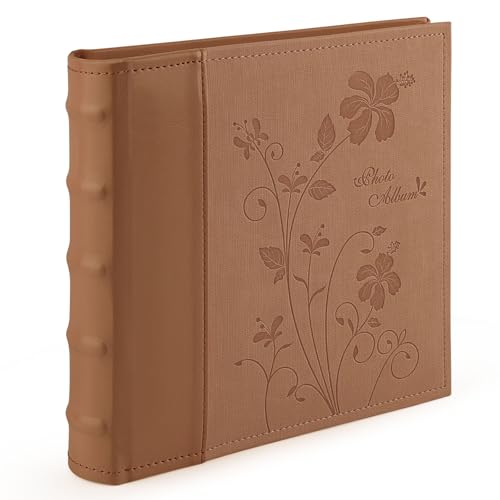 Golden State Art Photo Album holds 4x6 200 Horizontal Pictures with Memo Space, Leather Vintage Cover for Wedding Family Christmas(Brown)