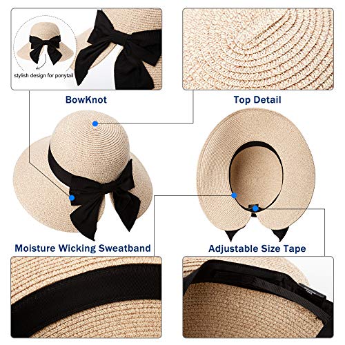 Comhats Sun Hat for Womens Floppy Summer Beach Straw Hats Accessories Wide Brim SPF 50 55-64CM