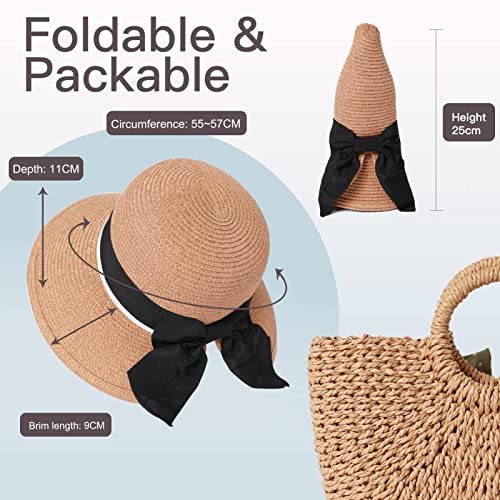 Comhats Sun Hat for Womens Floppy Summer Beach Straw Hats Accessories Wide Brim SPF 50 55-64CM