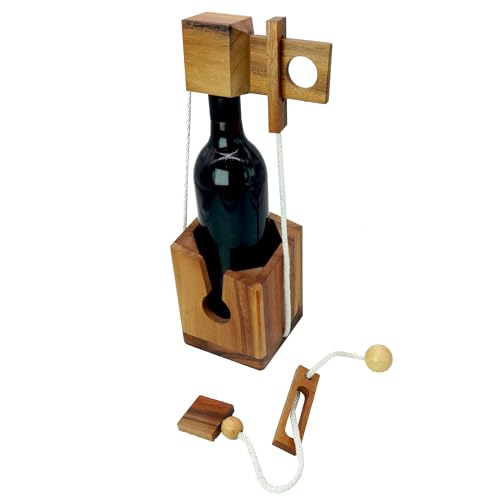 BSIRI Wine Bottle Puzzle - Challenging 3D Wooden Wine Bottle Holder and Wine Lock Puzzle Games for Adults. Functional Wine Storage, Ideal Wine Lover Gifts, Fun Gifts, Game Night and Rustic Room Decor