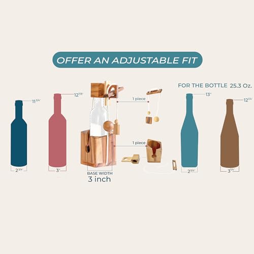 BSIRI Wine Bottle Puzzle - Challenging 3D Wooden Wine Bottle Holder and Wine Lock Puzzle Games for Adults. Functional Wine Storage, Ideal Wine Lover Gifts, Fun Gifts, Game Night and Rustic Room Decor