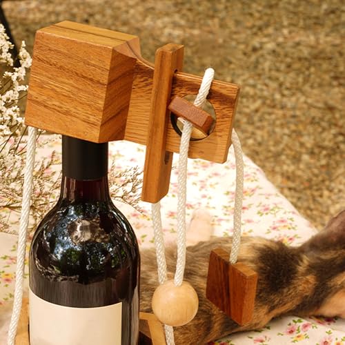 BSIRI Wine Bottle Puzzle - Challenging 3D Wooden Wine Bottle Holder and Wine Lock Puzzle Games for Adults. Functional Wine Storage, Ideal Wine Lover Gifts, Fun Gifts, Game Night and Rustic Room Decor