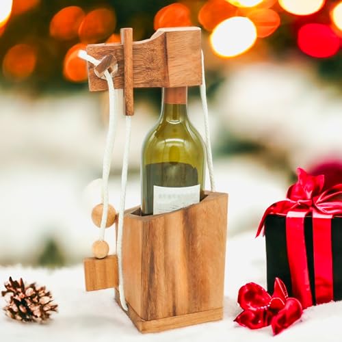 BSIRI Wine Bottle Puzzle - Challenging 3D Wooden Wine Bottle Holder and Wine Lock Puzzle Games for Adults. Functional Wine Storage, Ideal Wine Lover Gifts, Fun Gifts, Game Night and Rustic Room Decor