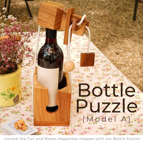 BSIRI Wine Bottle Puzzle - Challenging 3D Wooden Wine Bottle Holder and Wine Lock Puzzle Games for Adults. Functional Wine Storage, Ideal Wine Lover Gifts, Fun Gifts, Game Night and Rustic Room Decor