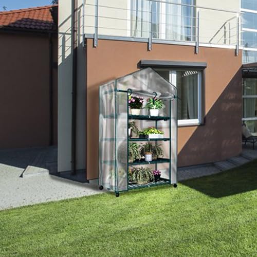 4 Tier Mini Greenhouse - Portable Greenhouse with Locking Wheels and PVC Cover for Indoor or Outdoor - 27 x 19 x 63-Inch Green House by Home-Complete