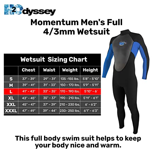 Momentum 4/3mm Wetsuit for Men - Mens Long Sleeve Swimsuit for Surf Board and Deep Sea Diving - 4 Way Stretch Material Mens Swimsuit