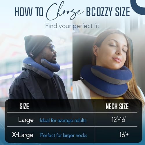 BCOZZY Neck Pillow for Travel Provides Double Support to The Head, Neck, and Chin in Any Sleeping Position on Flights, Car, and at Home, Comfortable Airplane Travel Pillow, Large, Navy