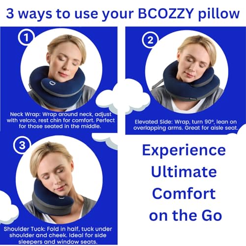 BCOZZY Neck Pillow for Travel Provides Double Support to The Head, Neck, and Chin in Any Sleeping Position on Flights, Car, and at Home, Comfortable Airplane Travel Pillow, Large, Navy