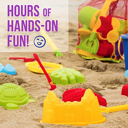 Click N' Play Beach Toys for Kids 3-10 - 18pc Sand Toys Including Sand Buckets for Kids with Sifter, Watering Can, Rake, 4 Hand Tools, 10 Sand Molds & Mesh Beach Toy Bag - Sandbox Toys for Toddlers