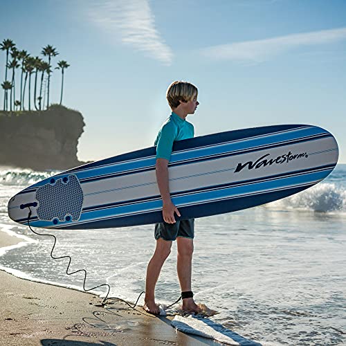 Wavestorm 8ft Classic Surfboard // Foam Wax Free Soft Top Longboard for Adults and Kids of All Levels of Surfing