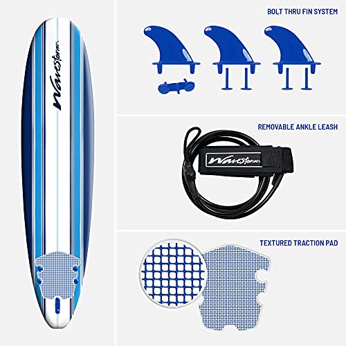 Wavestorm 8ft Classic Surfboard // Foam Wax Free Soft Top Longboard for Adults and Kids of All Levels of Surfing