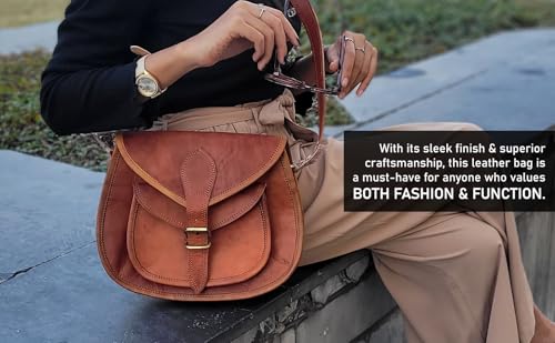 Firu-Handmade Women Vintage Style Genuine Leather Crossbody Shoulder Bag Satchel ladies Purse Saddle Bag Crossover Bags for Women Travel