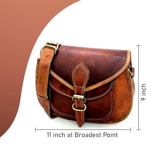 Firu-Handmade Women Vintage Style Genuine Leather Crossbody Shoulder Bag Satchel ladies Purse Saddle Bag Crossover Bags for Women Travel