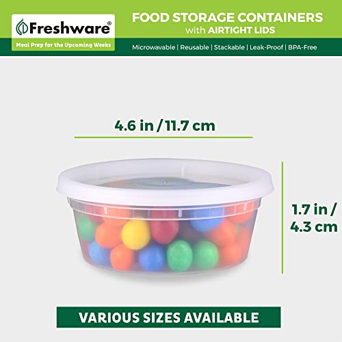 Freshware Food Storage Containers [50 Set] 8 oz Plastic Deli Containers with Lids, Slime, Soup, Meal Prep Containers | BPA Free | Stackable | Leakproof | Microwave/Dishwasher/Freezer Safe