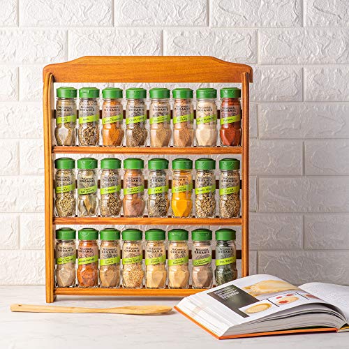 McCormick Gourmet Three Tier Wood 24 Piece Organic Spice Rack Organizer with Spices Included, 27.6 oz