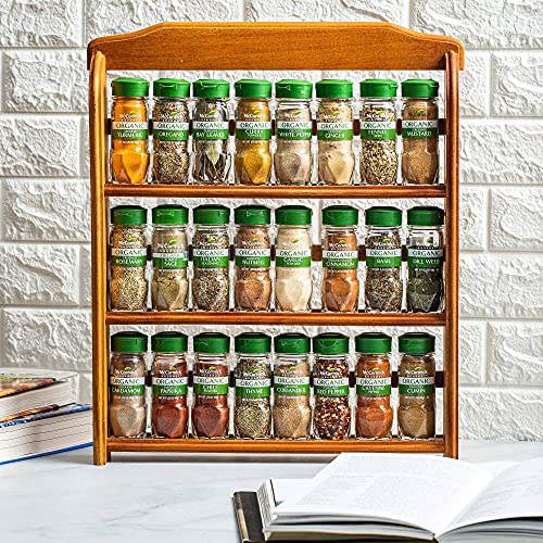 McCormick Gourmet Three Tier Wood 24 Piece Organic Spice Rack Organizer with Spices Included, 27.6 oz