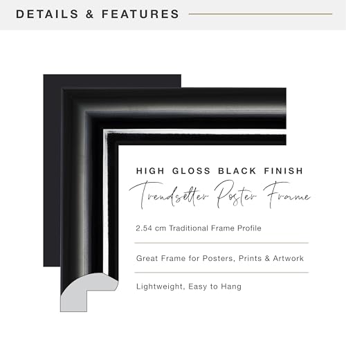 MCS Trendsetter 20x30 Poster Frame Black High-Gloss, Vertical & Horizontal Wall Hanging Large Picture Frame for Photos, Posters & Art Prints (1-Pack)