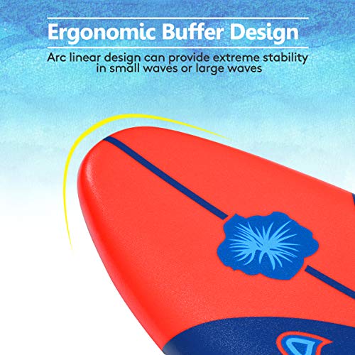 Giantex 6' Surfboard Surfing Surf Beach Ocean Body Foamier Board with Removable Fins, Great Beginner Board for Kids, Youth and Children