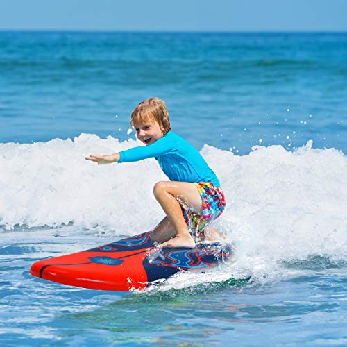 Giantex 6' Surfboard Surfing Surf Beach Ocean Body Foamier Board with Removable Fins, Great Beginner Board for Kids, Youth and Children