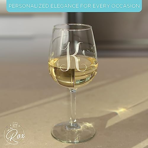 Monogrammed A-Z Wine Gifts for Women - 12.75 oz Engraved Personalized Wine Glass- Funny Wine Lover Monogram Gifts for Women - Unique Wine Glasses Gift Set (K)