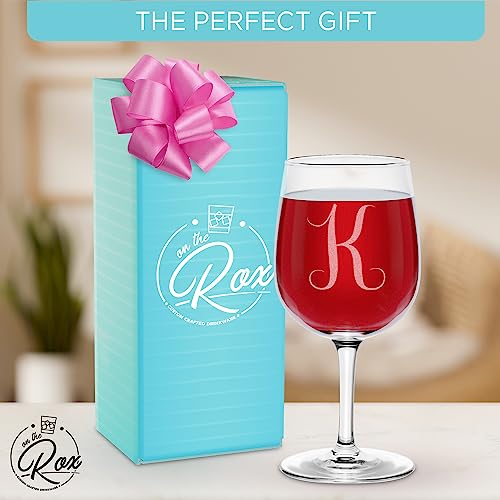 Monogrammed A-Z Wine Gifts for Women - 12.75 oz Engraved Personalized Wine Glass- Funny Wine Lover Monogram Gifts for Women - Unique Wine Glasses Gift Set (K)