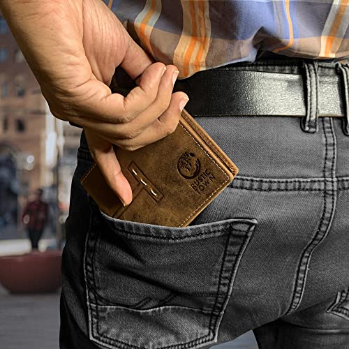 RUSTIC TOWN Full Grain Leather Wallet for Men | RFID Protecting | Handmade Vintage Bifold Travel Wallet | Slim Billfold with Credit Card Slots and Coin Pocket | Gift for Him